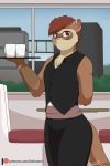  brown_fur cainesart clothing cups domestic_ferret eyewear fur glasses hi_res looking_at_viewer male mammal multicolored_fur mustela mustelid musteline platter restaurant solo topwear two_tone_fur vest waiter 