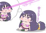  1girl armlet bangs bikini breasts chibi commentary_request eye_beam eyepatch_bikini fate/grand_order fate_(series) highres imagining large_breasts laser_beam long_hair low-tied_long_hair minamoto_no_raikou_(fate/grand_order) minamoto_no_raikou_(swimsuit_lancer)_(fate) parted_bangs pink_bikini rei_(rei_rr) sitting smile solo swimsuit translation_request very_long_hair yokozuwari 