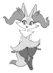  2019 anthro box_(hajimeyou654) braixen canid canine cute_fangs digital_media_(artwork) female fur hi_res inner_ear_fluff looking_at_viewer mammal monochrome nintendo open_mouth open_smile pok&eacute;mon pok&eacute;mon_(species) simple_background smile solo thick_thighs video_games 