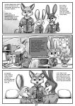  2019 black_and_white canid canine clothing dialogue disney english_text fox hi_res judy_hopps kit-ray-live lagomorph leporid mammal monochrome nick_wilde rabbit text zootopia 