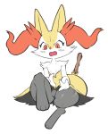  2019 anthro blush box_(hajimeyou654) braixen canid canine digital_media_(artwork) female fur hi_res inner_ear_fluff looking_at_viewer mammal nintendo open_mouth pok&eacute;mon pok&eacute;mon_(species) simple_background sitting solo thick_thighs video_games 