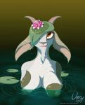  anthro big_breasts bovid breasts caprine female goat horn lily_pad mammal nipples nude omny87 orange_eyes plant swimming water 