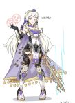  1girl absurdres artist_name bangs bare_shoulders breastplate cape character_name circlet closed_mouth crest fingerless_gloves fire_emblem fire_emblem:_three_houses fire_emblem_echoes:_shadows_of_valentia flat_chest full_body gloves greaves headdress highres holding holding_sword holding_weapon knee_guards long_hair looking_at_viewer lysithea_von_ordelia miniskirt pelvic_curtain pink_eyes saiykik simple_background skirt smirk sword thighhighs vambraces weapon white_background white_hair zettai_ryouiki 