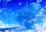  blue building city clouds dress kaitan orange_hair original planet scenic sky 