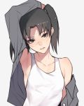  1girl amasawa_yuuko arm_behind_head armpits ban bare_shoulders black_eyes black_hair breasts dennou_coil goggles highres looking_at_viewer off_shoulder parted_lips solo tank_top twintails 