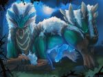  2019 4:3 blue_eyes capcom chromamancer claws digital_media_(artwork) erection fanged_wyvern feral fur hi_res horn looking_at_viewer male mammal monster_hunter nude outside penis scales solo video_games zinogre 