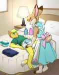  age_difference anthro bed blush diaper diaper_change duo eye_contact female hi_res looking_at_another male older_female size_difference smaller_male wen 