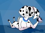  101_dalmatian_street 101_dalmatians 2019 anthro bedroom_eyes breasts butt canid canine canis collar dalmatian dee_dee_(101_dalmatians) disney domestic_dog female fur half-closed_eyes hi_res holding_object looking_at_viewer lying mammal nude on_front seductive smile solo spots whitewolf20xx 