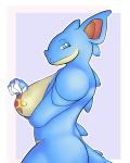  absurd_res anthro big_breasts blue_body breasts butt female hi_res looking_at_viewer nidoqueen nintendo nipple_stickers pok&eacute;mon pok&eacute;mon_(species) ppmp side_boob solo_focus thick_thighs two_tone_body video_games 