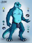  2018 anthro belly blue_body blue_nipples boxers_(clothing) bulge by-nc-nd clock clothing countershade_torso countershading creative_commons digital_media_(artwork) digitigrade dragomar feet hi_res lizard male mature_male musclegut muscular nipples obfuscator pecs reference_image reptile scalie simple_background slightly_chubby solo underwear watch yellow_eyes 