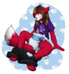  anthro blush canid canine clothed clothing diaper fox girly hi_res looking_up male mammal pants_down partially_clothed sitting solo wen 