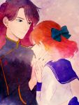  amr bishoujo_senshi_sailor_moon blue_eyes bow brown_hair closed_eyes couple earrings hetero jewelry long_hair nephrite_(sailor_moon) oosaka_naru orange_hair school_uniform serafuku short_hair 