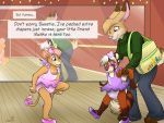 age_difference ailurid anthro blush clothed clothing crossdressing cub dialogue diaper felid female girly lagomorph larger_female leporid lion male mammal pantherine rabbit red_panda size_difference wen young younger_male 