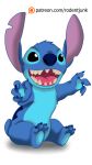 2017 4_fingers 4_toes 9:16 alien back_markings black_eyes blue_claws blue_fur blue_nose blue_pawpads claws disney experiment_(lilo_and_stitch) fingers fur hi_res lilo_and_stitch markings open_mouth open_smile patreon pawpads rocketraccoon simple_background sitting small_tail smile solo stitch_(lilo_and_stitch) toe_claws toes url white_background 