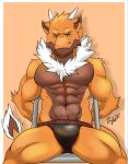  abs biceps bulge clothing dragon fur furred_dragon horn koru lofnirv looking_at_viewer male muscular muscular_male navel pecs scalie sitting solo tagme underwear 