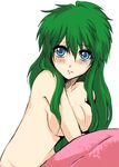  bad_id bad_pixiv_id bangs blue_eyes blush breasts closed_mouth covering covering_breasts expressionless ganbare_goemon green_hair kca large_breasts long_hair looking_at_viewer mermaid monster_girl nude scales simple_background sitting solo white_background yae_(ganbare_goemon) 