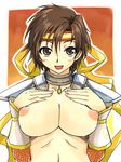 areolae armor breasts brown_eyes brown_hair choker hands_on_own_chest headband large_breasts looking_at_viewer michael nene_(sengoku_musou) nipples sengoku_musou sengoku_musou_2 short_hair smile solo topless upper_body 