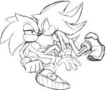  anthro black_and_white bodily_fluids clothing den255 duo eulipotyphlan eye_contact fist footwear gloves half-closed_eyes handwear hedgehog kneeling looking_at_another male male/male mammal monochrome shadow_the_hedgehog shoes sitting sketch sonic_(series) sonic_the_hedgehog sweat sweatdrop 