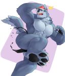  2018 5_fingers abs anthro biceps black_nose canid canine canis clothing digital_media_(artwork) fingers fur hat headgear headwear imptumb male mammal muscular muscular_male pecs simple_background solo wardrobe_malfunction wolf 