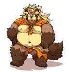  2019 anthro belly brown_fur bulge canid canine clothing fundoshi fur goemon_(tas) hi_res japanese_clothing male mammal moobs navel nipples overweight overweight_male raccoon_dog simple_background solo suishou0602 tanuki tokyo_afterschool_summoners underwear video_games white_background 