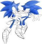  anthro blue_fur clothing den255 duo eulipotyphlan eye_contact footwear fur gloves grin handwear hedgehog looking_at_another male mammal shoes simple_background smile sonic_(series) sonic_the_hedgehog square_crossover white_background 