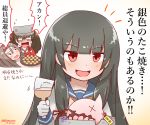  black_hair brown_hair brush bucket commentary_request dated floating_fortress_(kantai_collection) flying_sweatdrops food gloves hachimaki hair_ribbon headband isokaze_(kantai_collection) japanese_clothes kantai_collection kariginu light_brown_hair long_hair magatama miccheru open_mouth red_eyes ribbon ryuujou_(kantai_collection) school_uniform serafuku shinkaisei-kan smile sweatdrop takoyaki topless translation_request tray tress_ribbon twintails twitter_username visor_cap white_gloves zuihou_(kantai_collection) 