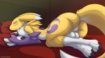  2019 absurd_res anthro anus backsack balls bed butt canid canine digimon digimon_(species) eyes_closed fur hi_res kuroodod male mammal pillow renamon signature sleeping solo url white_fur yellow_fur 
