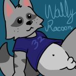  1:1 2019 anthro balls clothing fur grey_fur male mammal navel nishi oxnards penis procyonid raccoon shirt simple_background solo text topwear 