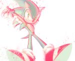  anthro blue_fur clothing den255 eulipotyphlan footwear fur gloves green_eyes handwear hedgehog male mammal shoes simple_background smile solo sonic_(series) sonic_the_hedgehog stretching white_background 