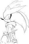  anthro black_and_white clothing den255 eulipotyphlan gloves handwear hedgehog looking_back male mammal monochrome neck_tuft portrait silver_the_hedgehog sketch solo sonic_(series) standing tuft 