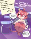  anthro big_breasts breasts clothed clothing comic dialogue digital_media_(artwork) female fur hair legwear mammal mouse murid murine pastel_please rat rodent solo thigh_highs wildroxann 