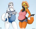  anthro belly big_belly canid canine canis domestic_dog duo female geckoguy123456789 horsefever mammal pregnant 