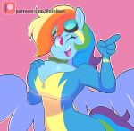  absurd_res anthro big_breasts blue_fur breasts cleavage clothed clothing equid equine eyewear female friendship_is_magic fur goggles hair hi_res mammal multicolored_hair my_little_pony norithecat one_eye_closed pterippus purple_eyes rainbow_dash_(mlp) rainbow_hair solo tight_clothing unzipped wings wink 