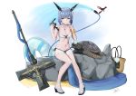  1girl 2019 absurdres alternate_costume animal arescr azur_lane bangs bikini black_bikini_bottom blue_innertube blue_nails blunt_bangs blush breasts choker cleavage closed_mouth collarbone crab cross cross_(weapon) cross_necklace day eyewear_on_head fleur_de_lis flower frilled_choker frills gascogne_(azur_lane) gascogne_(beach_adaptive_armor)_(azur_lane) glasses groin hair_flower hair_ornament hands_up headgear high_heels highres holding holding_animal holding_strap hose jewelry legs_together looking_at_animal mismatched_bikini multicolored_footwear nail_polish navel necklace open_toe_shoes outdoors pulled_by_another rock sandals scrunchie see-through shiny shiny_hair shiny_skin short_hair side-tie_bikini signature sitting strap_pull swimsuit swimsuit_pull thighs toenail_polish tote_bag turtle water weapon white_background white_bikini_top white_flower wrist_scrunchie yellow_eyes yellow_scrunchie 