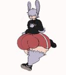  animal_humanoid balls_outline bulge clothing footwear grey_hair hair hair_over_eyes hoodie humanoid lagomorph lagomorph_humanoid mammal mammal_humanoid nike open_mouth penis_outline phusion phusionzero running shoes solo thick_thighs topwear wide_hips 