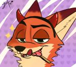  canid canine disney food fox headgear juantriforce042 licking licking_lips male mammal nick_wilde pawpsicle popsicle solo tongue tongue_out zootopia 