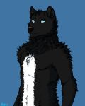  2017 anthro black_fur black_nose blue_eyes canid canine canis conditional_dnp fur hi_res looking_at_viewer male mammal ratte simple_background solo white_fur wolf 