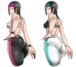  2girls alternate_color aqua_hair ass back bare_shoulders black_hair breasts chinese_clothes collage cropped_legs dual_persona dudou eye_(mememem) hair_down halter_top halterneck han_juri hand_on_own_ass looking_back medium_breasts medium_hair multicolored_hair multiple_girls pants pink_hair player_2 purple_eyes skin_tight sleeveless solo_focus streaked_hair street_fighter street_fighter_v striped thick_thighs thighs two-tone_hair vertical_stripes yoga_pants 
