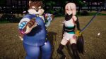  16:9 3d_(artwork) anthro belly canid canine canis crossover digital_media_(artwork) domestic_dog fate_(series) female holding_object holding_sword holding_weapon human katana looking_at_viewer male malicekira mammal melee_weapon moritaka overweight overweight_male sakura_saber scar slightly_chubby smile standing sword tokyo_afterschool_summoners video_games weapon 