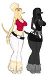  anthro big_breasts black_fur black_hair blonde_hair breasts brown_eyes canid canine canis clothing domestic_dog duo eyewear female fur grey_fur hair hi_res hunting_dog mammal multicolored_fur saluki sighthound smile sssonic2 sunglasses two_tone_fur yellow_fur 