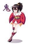  1girl boots brown_hair highres japanese_clothes kimono kyuutou_(kyuutouryuu) original pink_eyes ponytail thigh_boots thighhighs 