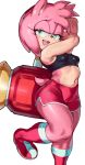  2019 accessory amy_rose bare_shoulders big_breasts bottomwear bra breasts camel_toe clothed clothing eulipotyphlan eyelashes female fur green_eyes hair hair_accessory hairband hammer hedgehog hi_res looking_at_viewer mammal midriff navel open_mouth pink_fur pink_hair roropull shorts simple_background solo sonic_(series) sports_bra sportswear standing tools underwear video_games white_background 