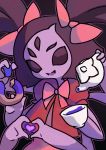  2017 6_arms accessory anthro arachnid arthropod clothed clothing cup doughnut female food gesture hair hair_accessory hair_bow hair_ribbon hand_heart hi_res looking_at_viewer muffet multi_arm multi_limb reis94618 ribbons solo spider tea_cup teapot undertale video_games 