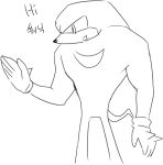  anthro black_and_white clothing den255 dialogue echidna english_text gloves handwear knuckles_the_echidna male mammal monochrome monotreme sketch solo sonic_(series) sonic_boom text 