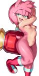  accessory amy_rose bare_shoulders breasts eulipotyphlan eyelashes female fur green_eyes hair hair_accessory hairband hammer hedgehog hi_res looking_at_viewer mammal mostly_nude navel open_mouth pink_fur pink_hair pussy roropull simple_background solo sonic_(series) standing tools white_background 