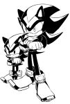  anthro black_and_white black_eyes clothing crossed_arms den255 duo eulipotyphlan footwear frown gloves handwear hedgehog male mammal monochrome shadow_the_hedgehog shoes simple_background sonic_(series) square_crossover standing white_background 