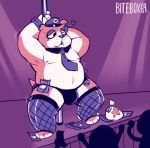  &lt;3 animal_crossing anthro belly bitebox64 booker_(animal_crossing) bulge bulldog canid canine canis clothing domestic_dog fishnet group male mammal mastiff molosser money moobs nintendo nipples one_eye_closed overweight pole police slightly_chubby speedo stripper stripper_pole swimwear video_games wink 