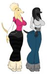  anthro big_breasts black_fur black_hair blonde_hair breasts brown_eyes canid canine canis clothing domestic_dog duo female fur grey_fur hair hi_res hunting_dog jewelry mammal multicolored_fur necklace saluki sighthound smile sssonic2 two_tone_fur yellow_fur 
