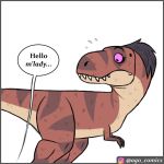  1:1 dialogue dinosaur english_text female feral pet_foolery reptile scalie text theropod tyrannosaurid tyrannosaurus tyrannosaurus_rex 