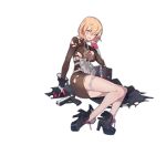  1girl ass bag bangs beretta_px4 black_coat blonde_hair blush boots breasts brown_dress buckle character_name coat coat_removed copyright_name cross-laced_footwear curly_hair damaged dog_tags dress eyebrows_visible_through_hair full_body girls_frontline gloves green_eyes gun handgun high_heel_boots high_heels holding holding_strap holding_weapon hood hooded_coat lace-up_boots large_breasts load_bearing_equipment logo long_coat long_sleeves looking_at_viewer mole mole_under_eye multicolored multicolored_clothes multicolored_gloves o-ring official_art open_mouth pistol pouch px4_storm_(girls_frontline) rainli short_dress short_hair sidelocks skin_tight skindentation solo standing tareme thigh_strap torn_clothes torn_coat torn_dress transparent_background trigger_discipline weapon 
